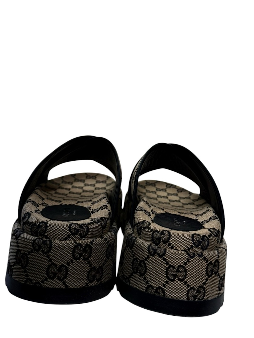 Gucci GG Canvas Platform Slides Sandals Beige Blue Sz 41 NWT - Picture 9 of 12